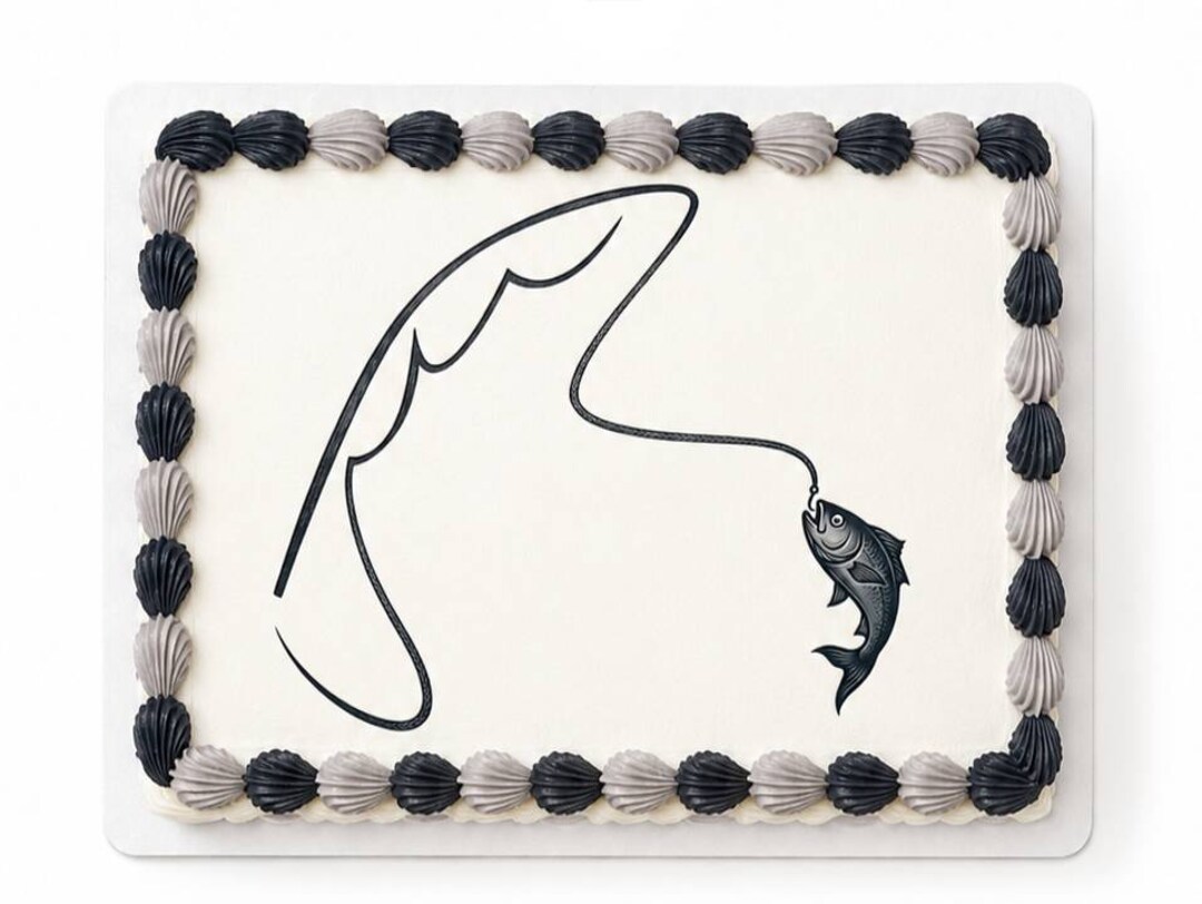 cake decoration fish and hook On A McArthur's Bakery This cake decorating set contains 1 fisherman in a boat (100 x 60mm) and 2 plastic trees Adorable fishing-themed buttercream cake